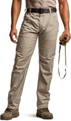 CQR Men's Utility Flex Cargo Pants, Classic-Fit Casual Stretch Work Pants, Water Resistant Lightweight Tactical Hiking Pants