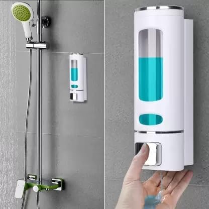 Image of Black ABS Wall Mounted Soap Dispenser: Leak-Free Hand Wash & Shampoo Bottle for Bathroom, Kitchen, Shower, Ideal Home Gadget & Organiser for Soap Dispenser in Wash Basin. (White)