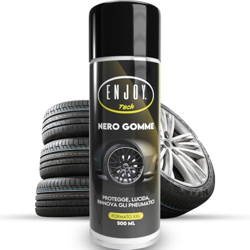 ENJOY TECH Nero Gomme Auto – Lucidante e Protettivo per Pneumatici e Guarnizioni, 500 ml. Nero Brillante, Protegge da Agenti atmosferici e invecchiamento, Facile da Usare (1)