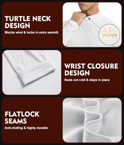 Image of Men's Thermal Shirts Mock Turtle Neck Long Sleeve Cold Weather Base Layer | Fleece Lined Tops. Ultra Soft, Moisture Wicking, 4 Way Stretch. Winter Gear For Snowboard & Daily Wear