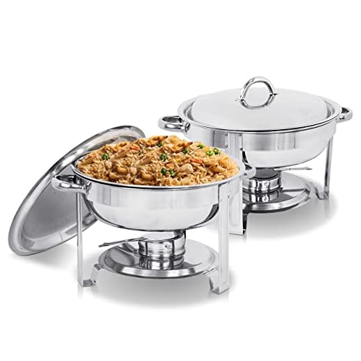 SUPER DEAL Upgraded 5 Qt Full Size Stainless Steel Chafing Dish Set of 2 Pack Round Chafer Buffet Catering Warmer Set w/Food and Water Pan, Lid, Solid Stand and Fuel Holder