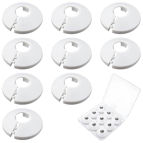 9 PCS Fit 1/2 Inch Flange Water Pipe Cover Decoration 16mm(5/8) 5/8 Escutcheon Plate Plastic PP White Snap-On Escutcheon Plate 1/2 inch Cover for Wall Pipe Tube Decoration