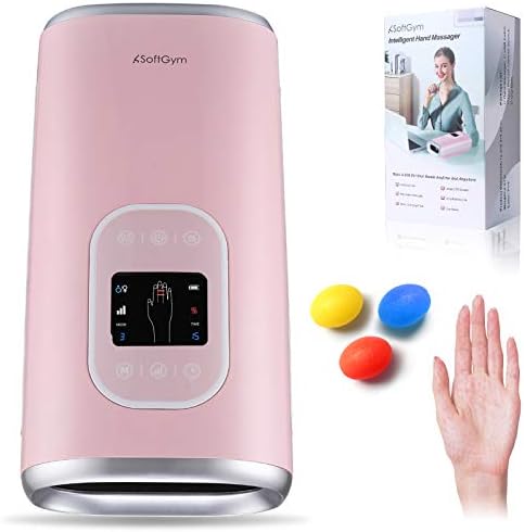SoftGym Cordless Electric Hand Massager Machine with Heat - Compression Air Pressure Point Therapy Massager for Arthritis, Carpal Tunnel, Pain Relief & Hand, Wrist, Palm and Finger Massager (Pink)