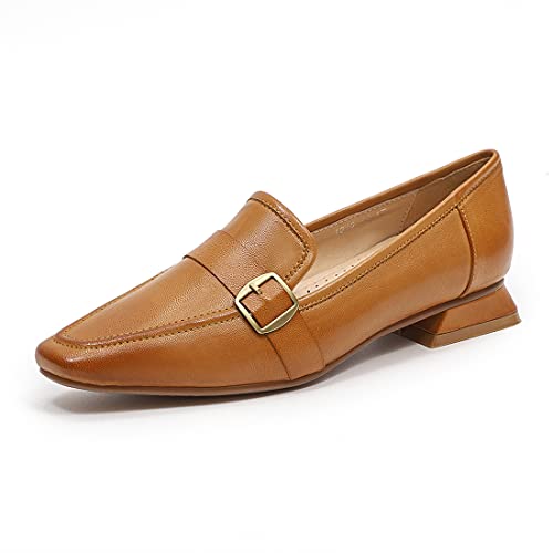 Image of Mona flying Women's Leather Square Toe Penny Loafer Slip on Office Flats