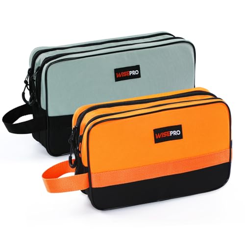 WISEPRO Tool Pouch Set, Multipurpose Zipper Tool Pouch with Dual Compartment - 2-Pack Heavy-Duty Small Tool Bag Storage (10" x 6" & 12" x 7")