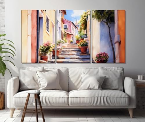 Peinture sur toile pour habiller un grand mur vide du salon style Sicile