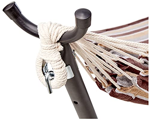 Image of Amazon Basics Double Hammock with 9-Foot Space Saving Steel Stand and Carrying Case, 2 Person, 450 lb Capacity, Cream Wave, 110 inch x 47 inch x 43 inch