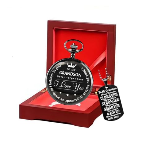 Udaney To My-Grandson-Pocket-Watch-Gifts from Grandpa Grandma Christmas Gifts for Him Birthday for G