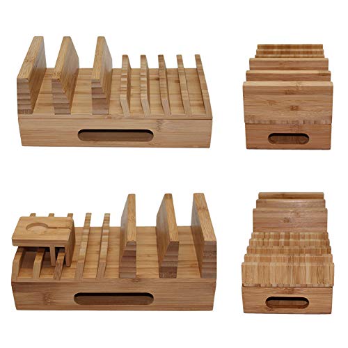 Bamboo Charging Station Organizer for Multiple Devices & Wood Desktop Docking Charging Stand Such As Cell Phone, Tablets, Phone Case and Watch Stand - Pezin & Hulin - Thumbnail 5