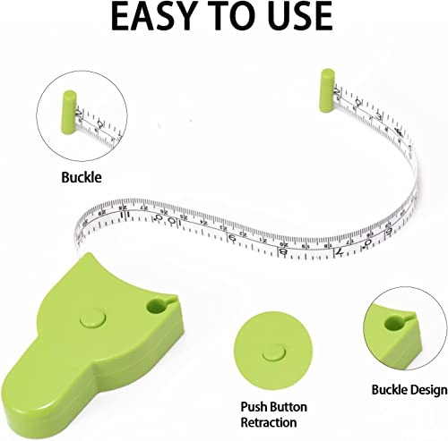 Body Measure Tape 60Inch (150Cm),3Pcs Automatic Telescopic Tape Measure, Portable And Ergnomic, Retractable Measuring Tape For Body Measurement And Weight Loss,Green #TOP1