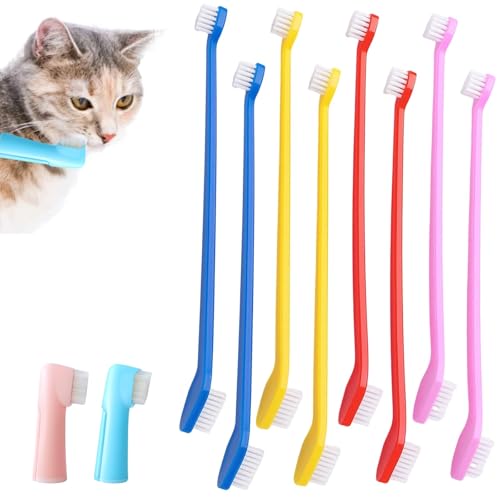 10-teiliges Haustier Zahnpflegeset, Katzen Zahnbürste, Hundezahnbürste für kleine Hunde, Sanfte Bürsten für Katzen und Hunde, 22x1,8 cm Größe, Effektive Zahnreinigung für Haustiere