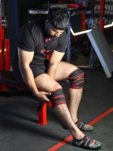 Knee Support for Men - Knee Wraps - Knee Stabilizer - Unisex Knee Bands for Sports, Squats, and Heavy Lifting, Washable Fabric (3 Meters Long, Set of 1, Red) - Image 8