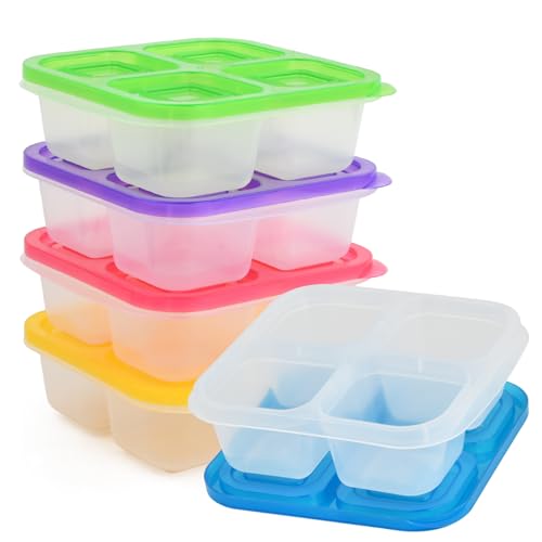 5 Pcs Scatole EasyLunchbox per la Scuola, Contenitori per il Pranzo con 4 Scomparti, Contenitori Bento per Snack Riutilizzabili, Contenitori per Alimenti Perfetti per il Controllo Delle Porzioni