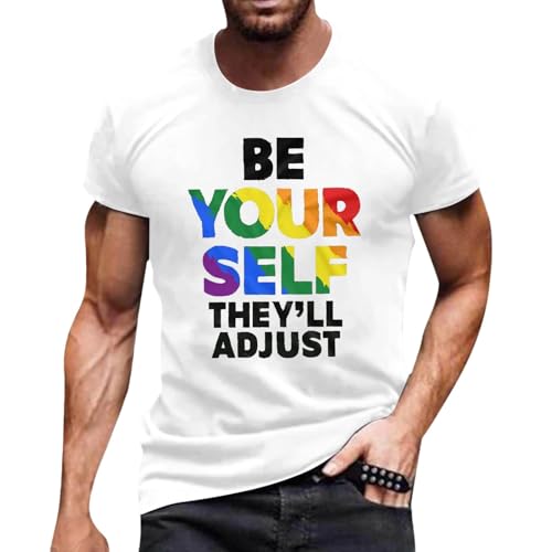Photo de T-shirt arc-en-ciel pour homme Lesbian Gay - Imprimé à thème - Style décontracté - Motif Pride Merch Faust Pride Pride - Pride Month - Pour homme - Costume de club de fête, Blanc., L