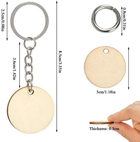 FOCCTS 100Pcs of Natural Wood Slices, Unfinished Predrilled Log Discs Wooden Circles with 100Pcs Key Rings Combination Set, Perfect for DIY Christmas Decorations Ornaments