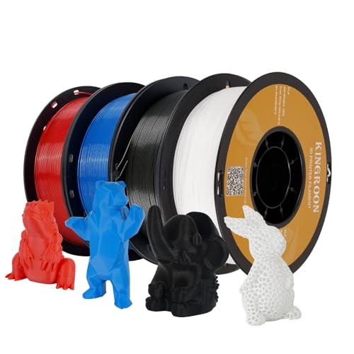 Image of Kingroon PLA 3D Printer Filament, Dimensional Accuracy + /- 0.02 mm, 1 kg Spool(2.2lbs), 1.75 mm,4kG Black+White+Red+Blue