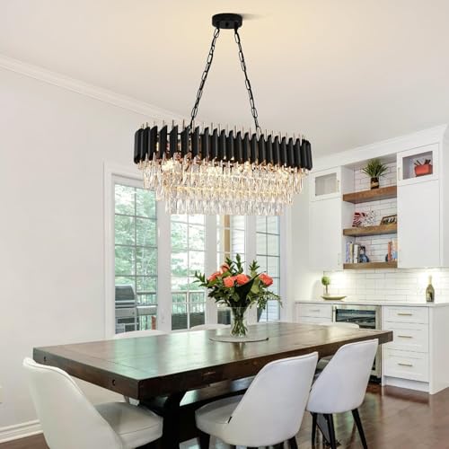 Image of Modern Crystal Chandelie Pendant Crystal Jhumar | for Home| Chandelier for Restaurant | Jhoomar for Hotel | Light Fixture (800X300MM Black Mambha)