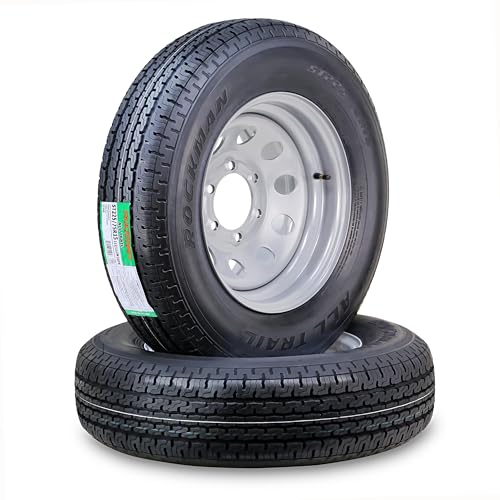 ROCKMAN Trailer Tire Wheel Assembly ST225/75R15 10-Ply E 117M 6 Lug on 5.5 PCD Silver Mod Rim SET 2