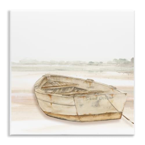Sand Dollar Rowboat Horizon, 12 x 12 Inch Mounted Print on Wall Plaque