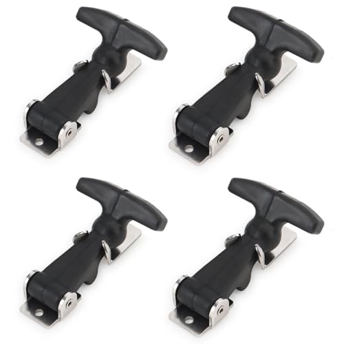 4 Pcs/2 Set Flexible Rubber Stainless Steel Draw Latches with Brackets, Elastic Rubber T-Handle Hasp Latch Catch Clasp for Tool Cabinet, Cooler, Hood, Vehicle Engine, Boat Latch, 3 Inch