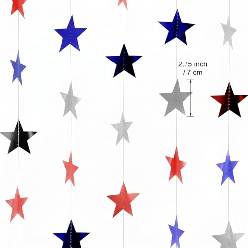 Image of Patelai 10 Pack Total 130ft Glitter Star Garland, Red Silver Blue Patriotic Streamers Bunting Banner for 4th of July Independence Day Decorations Memorial Veterans Day 250th Anniversary Party Supplies