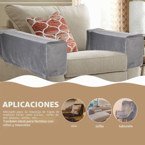 Miniatura 8 de Garneck 2 Fundas Elásticas Para Reposabrazos De Tela Antideslizante De Licra Para Sillón Reclinable Y Reposabrazos De Color Gris