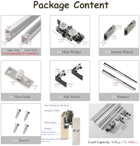 Modern Barn Door Hardware Kit - Soft Close Hidden Door Hanger for Easy Installation, Invisible Design for Sleek Interiors, Perfect for Home Renovation and Space Saving Solutions.,0.9m(3.0ft)