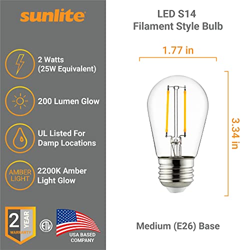 Sunlite 41563-Su Led S14 Filament Style String Light Bulb, Etl Listed, 2 Watts (25W Equivalent), 200 Lumens, Medium Base (E26), Dimmable, 2700K Warm White, 12 Count #TOP1