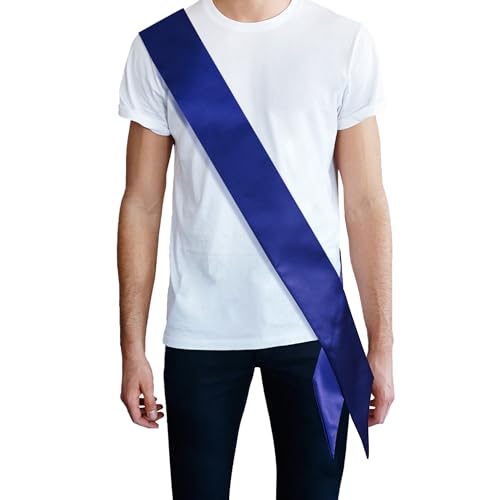 Party to Be Plain Double-Layer Satin Sash Blank DIY Sash 3.15" Wide x 35" Long from Shoulder to Hip (Royal Blue)