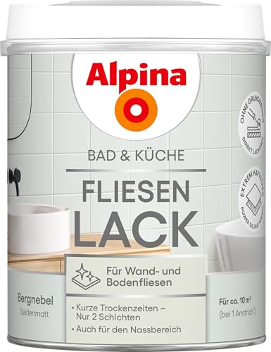 Alpina Bad & Küche Fliesen-Lack Bergnebel – seidenmatter Fliesenlack für Wandfliesen im Innenbereich, feuchtraumgeeignet & streichfertig, ideal für Badezimmer, Küche & WC – 0,75 L