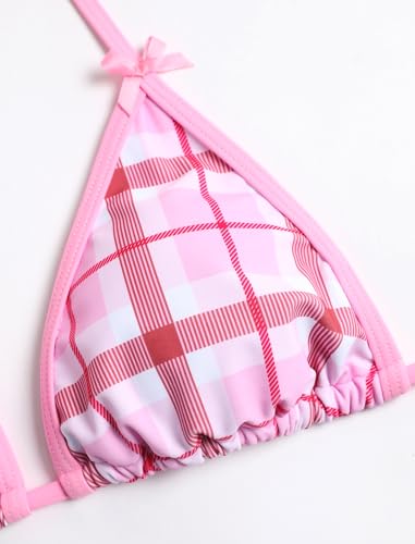 Image of ZAFUL Bikini Sets for Women Halter Bow Decor Tiny Floral Gingham Print Swimsuit Tie Side 2 Pieces Bathing Suit