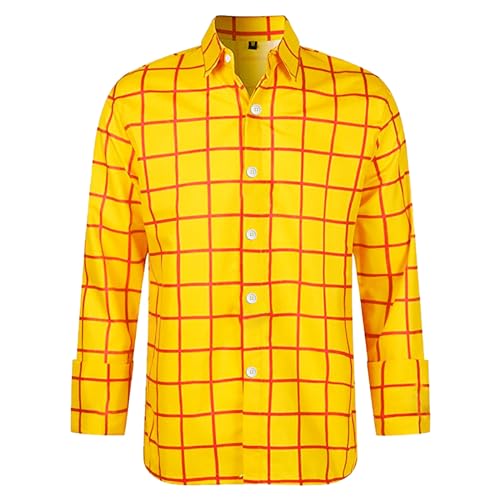 Chemise traditionnelle à carreaux pour homme, coupe droite, manches longues, décontractée, boutonnée, streetwear, avec boutonnière, coupe normale, pour l'automne et l'hiver, O jaune., M