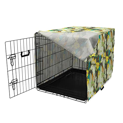 Ambesonne Floral Dog Crate Cover, Bouquets Of Lively Colored Blossoms In Hand-Drawn Style Summer Garden Art Theme, Easy To Use Pet Kennel Cover For Medium Large Dogs, 48 Inch, Pale Green Dark Taupe #TOP2