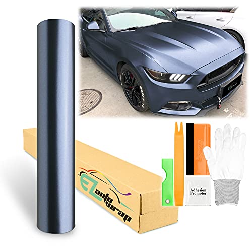 60"x300" (5FTx25FT) Thundercloud Blue Matte Metallic Satin Pearl Vinyl Wrap Sticker Sheet Film Car Auto Vehicle DIY Decal Bubble Free Air Release Self Adhesive Peel and Stick Free Tool Kit