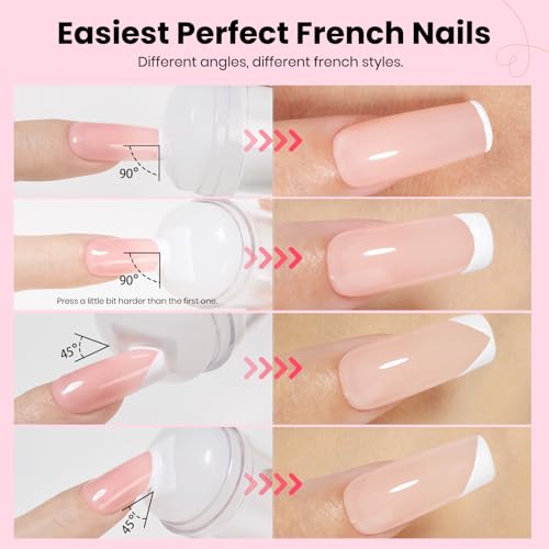 Image of Beetles French Tip Tool Nail Stamp 6Pcs Silicone French Tips Stamp Kit with Replacement Stamper Heads and Scrapers Silicone Nail Art Printing Stuff for Home DIY Salon Manicure Tools Gifts for Girls