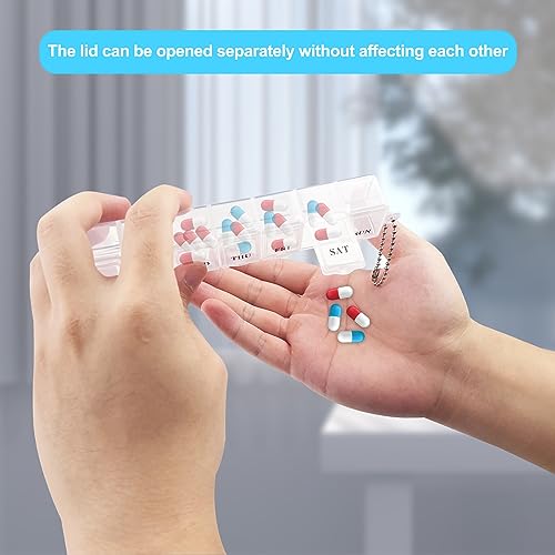 Fousenuk 3 stuks tablettenbox 7 dagen, pillendoosje gemakkelijk te openen, medicijnbox 7 dagen met 3 kleuren, pillendoosje 7 dagen, handige vochtbestendiger voor vitaminen, voedingssupplementen - Afbeelding 6