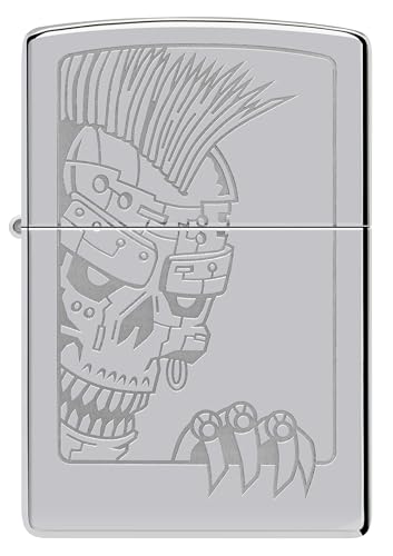 Image of Zippo Mohawk Skull Windproof Lighter - Punk-Inspired Skull with Spiked Hair, Matte Finish, Refillable, (BIS Certified)