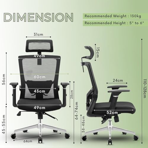 Image of Rocknova Ergonomic Office Chair for Work | 4 Year Warranty | Multi-Lock Auto-Adapt Recline | 3D Armrest | Adjustable Lumbar (D82 Black)