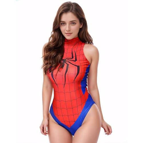 KOLFG Women's One-Piece High Waist Lingerie Superhero Anime Cosplay Costume Bodysuit Sexy Party Leotard Set (red, one size)