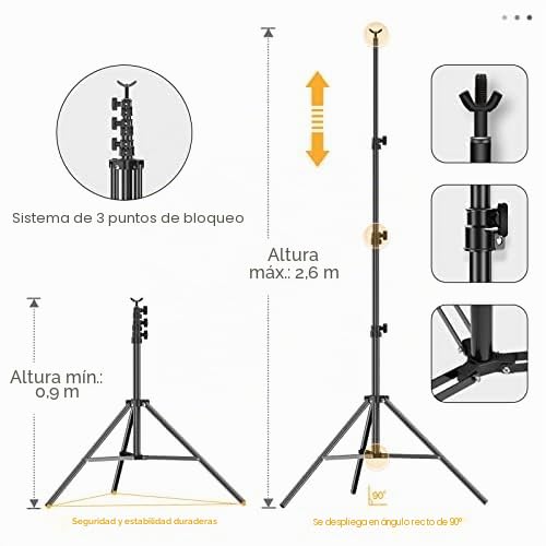 EMART Soporte de Fondo para Fotografía 2,6m X 3m, Kit de Sistema de Telón de Fotográfico Ajustable con 2 Abrazaderas de Resorte para Foto Estudio de Video Fiesta Boda