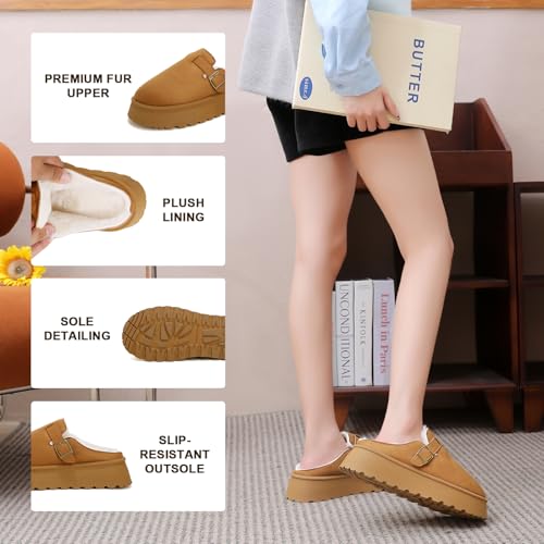 Women's Platform Fur-lined Slippers, Short Ankle Snow Boots Comfortable Slip-on Winter Mini Boots for Indoor/Outdoor Use3