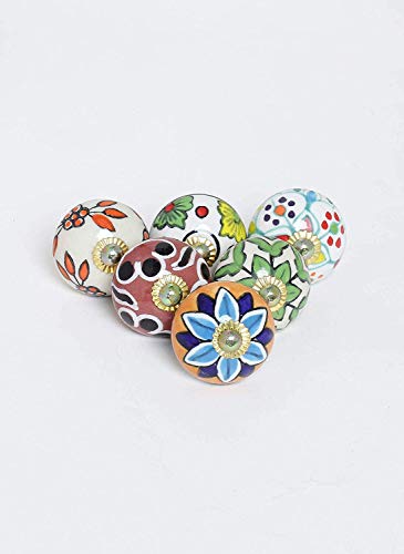 Image of ROCOCO Kitchen Cabinets Knobs Set of 20 - Decorative Assorted Ceramic Door Knob for Home Interior Decor - Multicolor