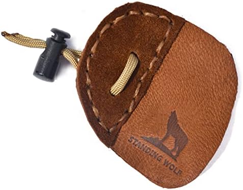 Standing Wolf Traditional Moose Leather Finger Tab for Archery | Traditional Style Archery Tab Finger Protector (3 Under) | Handmade Archery Tabs for Hunting & Target Practice (Left Hand)