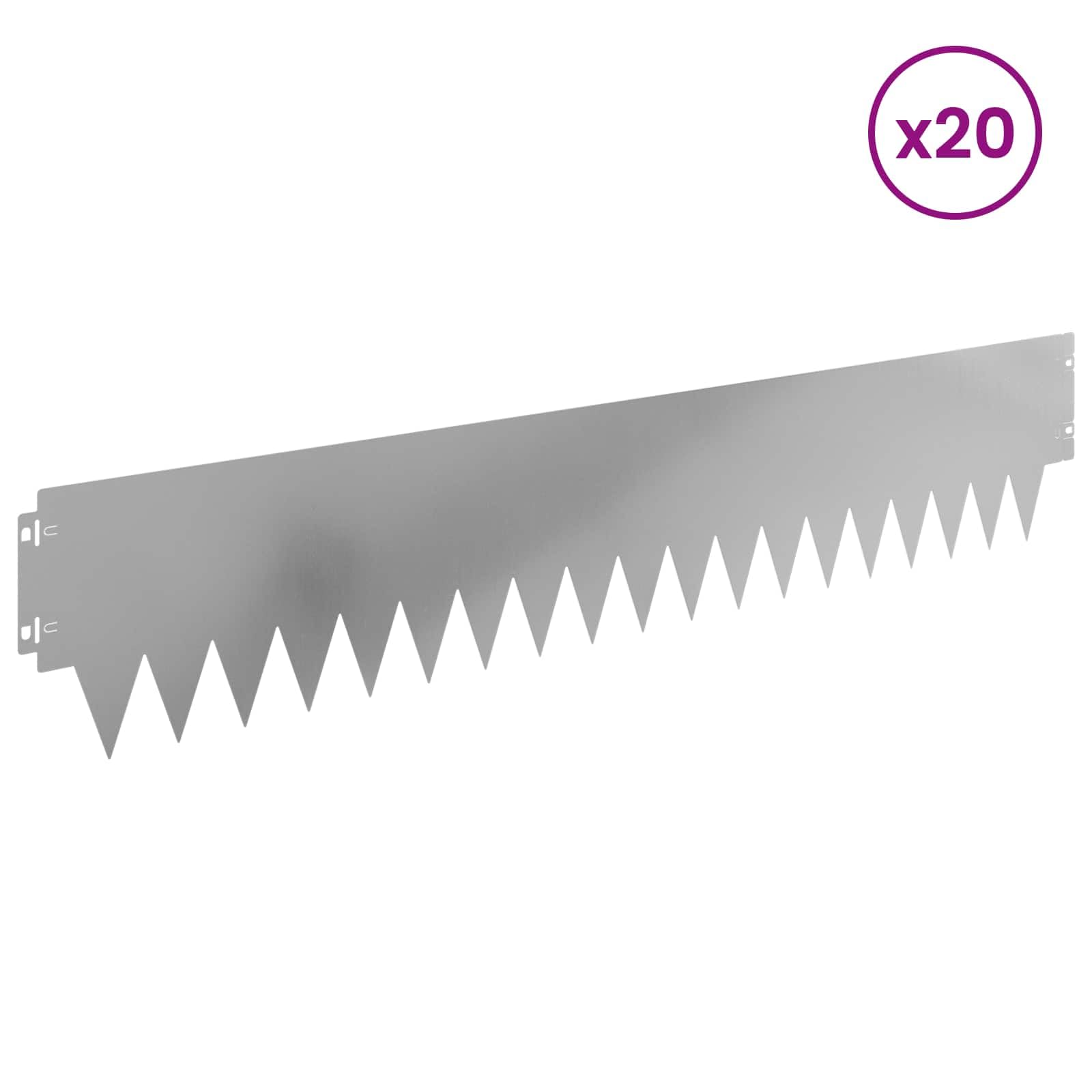 Krawędzie trawnikowe z malowanego proszkowo metalu, srebrne, 103 x 20 cm, zestaw 20 sztuk do rabatek ogrodowych, krawędzi ścieżki, tarasu, do czystego odgrodzenia i porządku krawędzi koszenia