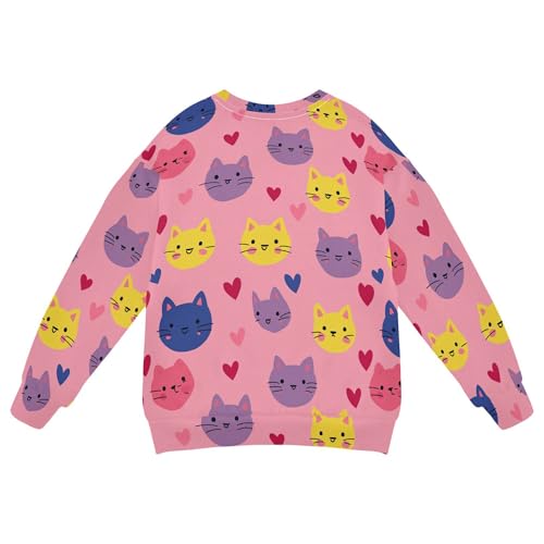 JUNZAN Valentine's Cartoon Hearts Cat Pink Kids Girls Sweatshirts Hoodies Long Sleeve Sweatshirts for Boys Sports 4T2