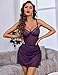Avidlove Side Split V Neck Sheer Mesh Lace Wireless Babydoll Lingerie Dress with Thong 2 Piece Purple