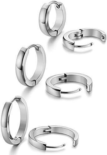 Jstyle Stainless Steel Mens Womens Hoop Earrings Huggie Ear Piercings Hypoallergenic Silver