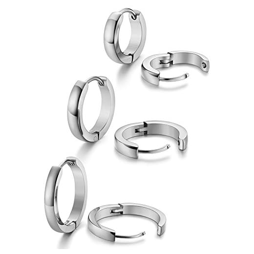 Jstyle Stainless Steel Mens Womens Hoop Earrings Huggie Ear Piercings Hypoallergenic Silver