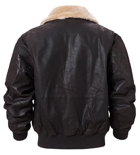 Image of FLAVOR Men's Real Leather Bomber Jacket with Removable Fur Collar Aviator