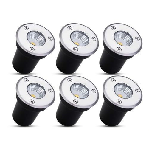 6PCS LED Ground Light - Floor Lamp For Outdoors, 3W Outdoor Recessed Spotlight, Colored Garden Buried Lamps, LED Beam Spotlight, For Park Trails, Woods Landscape Lighting(Warm White,3W(110-220V))
